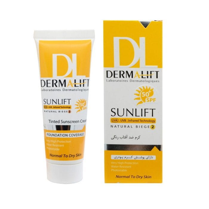 کرم ضد آفتاب رنگی SPF50+ پوست معمولی و خشک درمالیفت نمای ۲