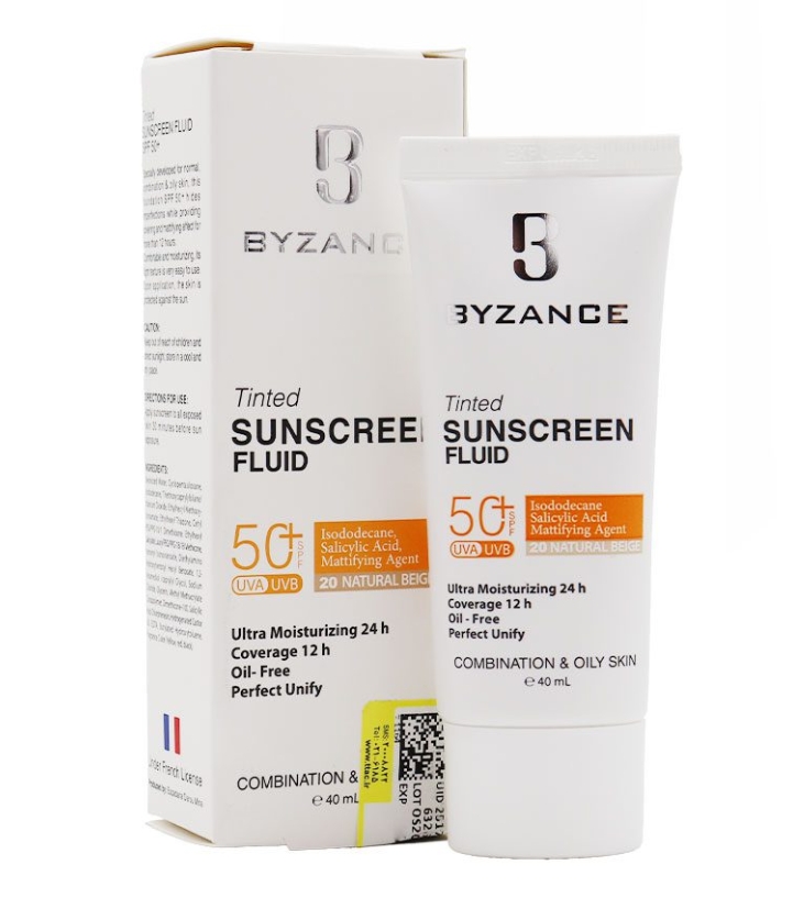 ضد آفتاب رنگی فلوئیدی پوست چرب بیزانسSPF۵۰