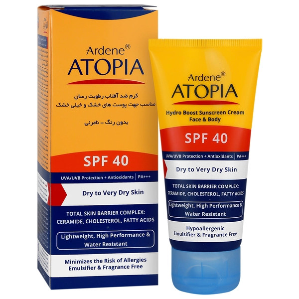 کرم ضد آفتاب رطوبت رسان SPF40 بی رنگ آتوپیا 50g